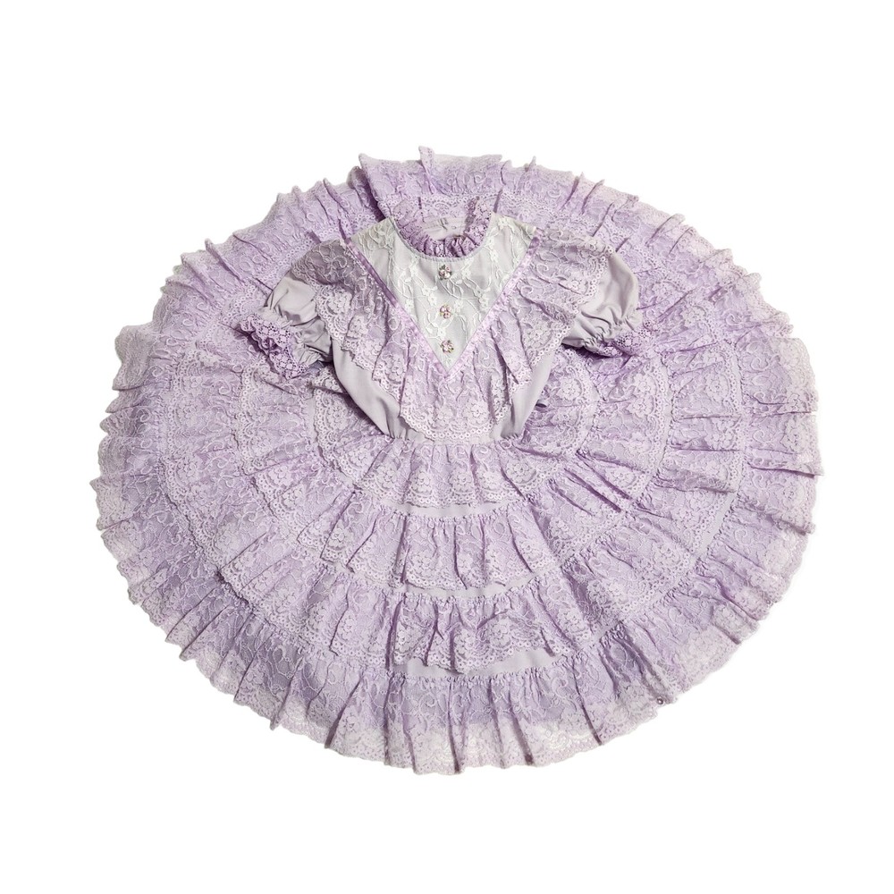 Emma's Rainbow of California Circle Dress Lilac with Lace Ribbon Girls Size 4